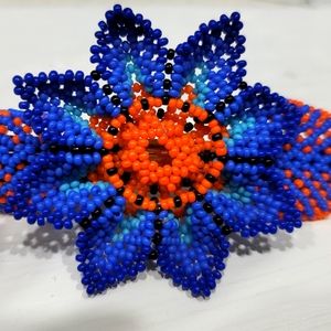 Blue and Orange Glass Bead Hair Pin